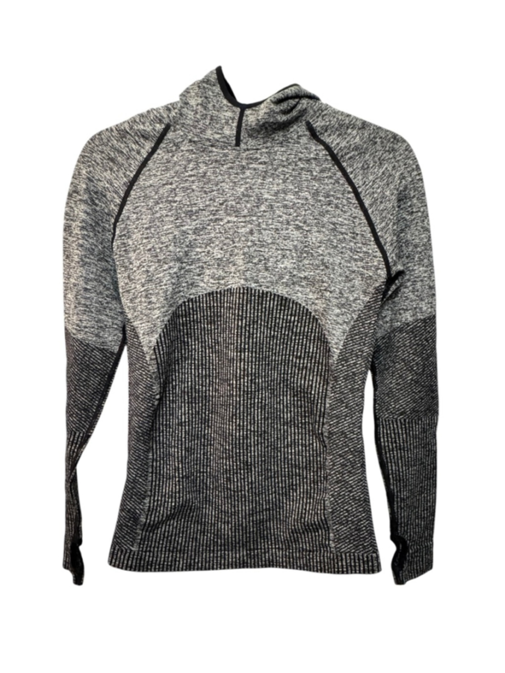 Fabletics Grey Seamless, Ribbed Pullover with Hood and thumbholes